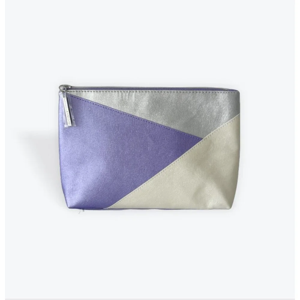 Lancome Purple Silver Gold Makeup Cosmetic Bag/Travel Case NEW
